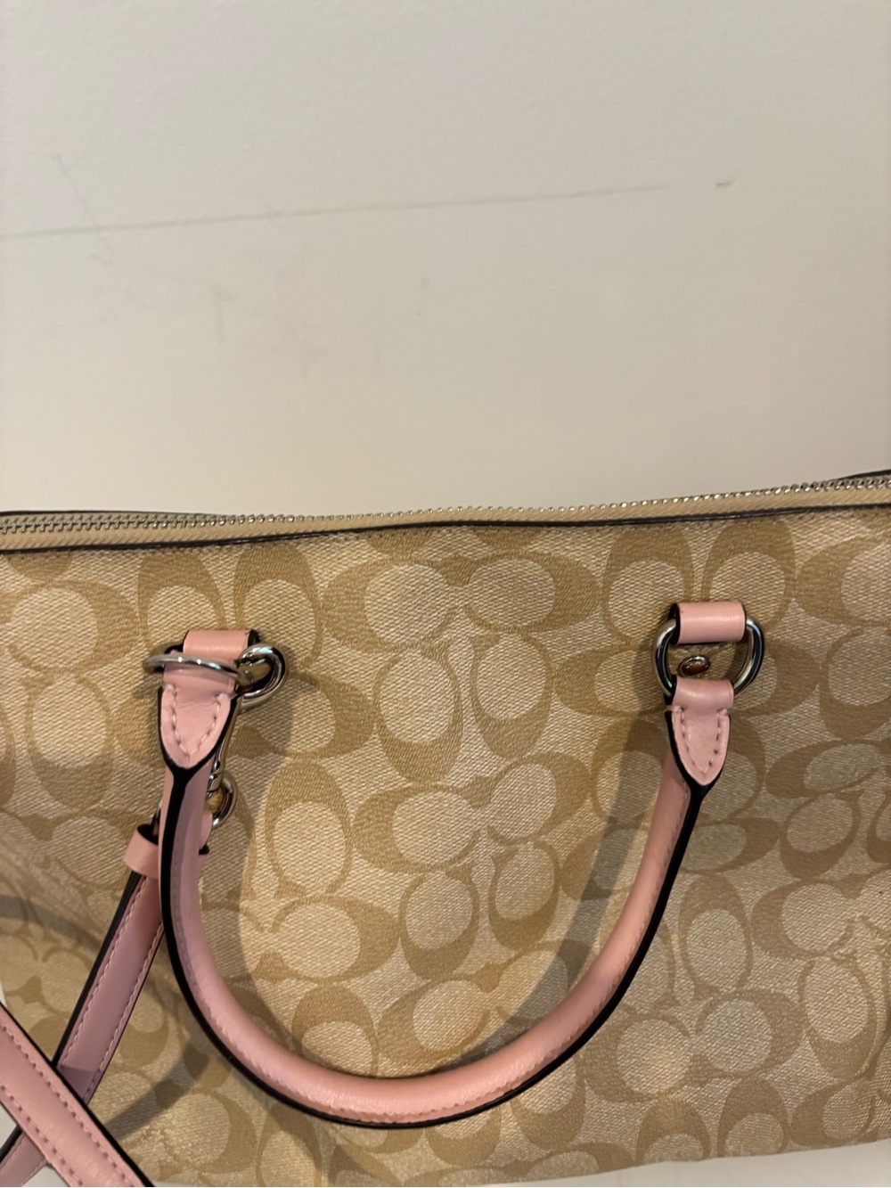 COACH Emma Signature Canvas Satchel with Pink Leather Trim Mint - Picture 4 of 9